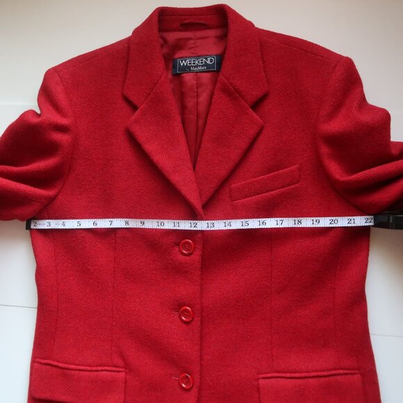Weekend Max Mara Red Virgin Wool Single-breasted Blazer Short Coat Size 10 - Picture 12 of 14